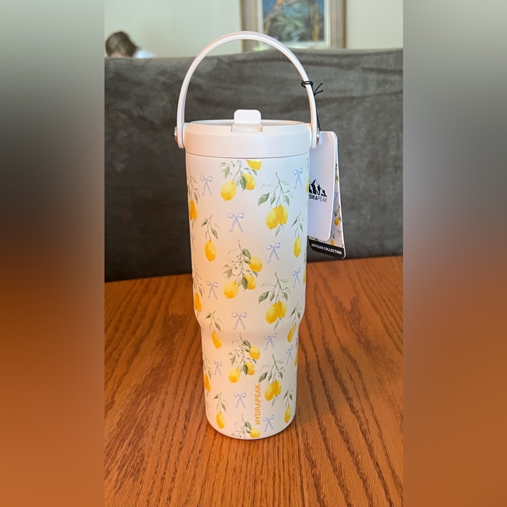 NWT Hydrapeak Artesian Collection White w/Lemons Flowers 32oz Insulated Tumbler